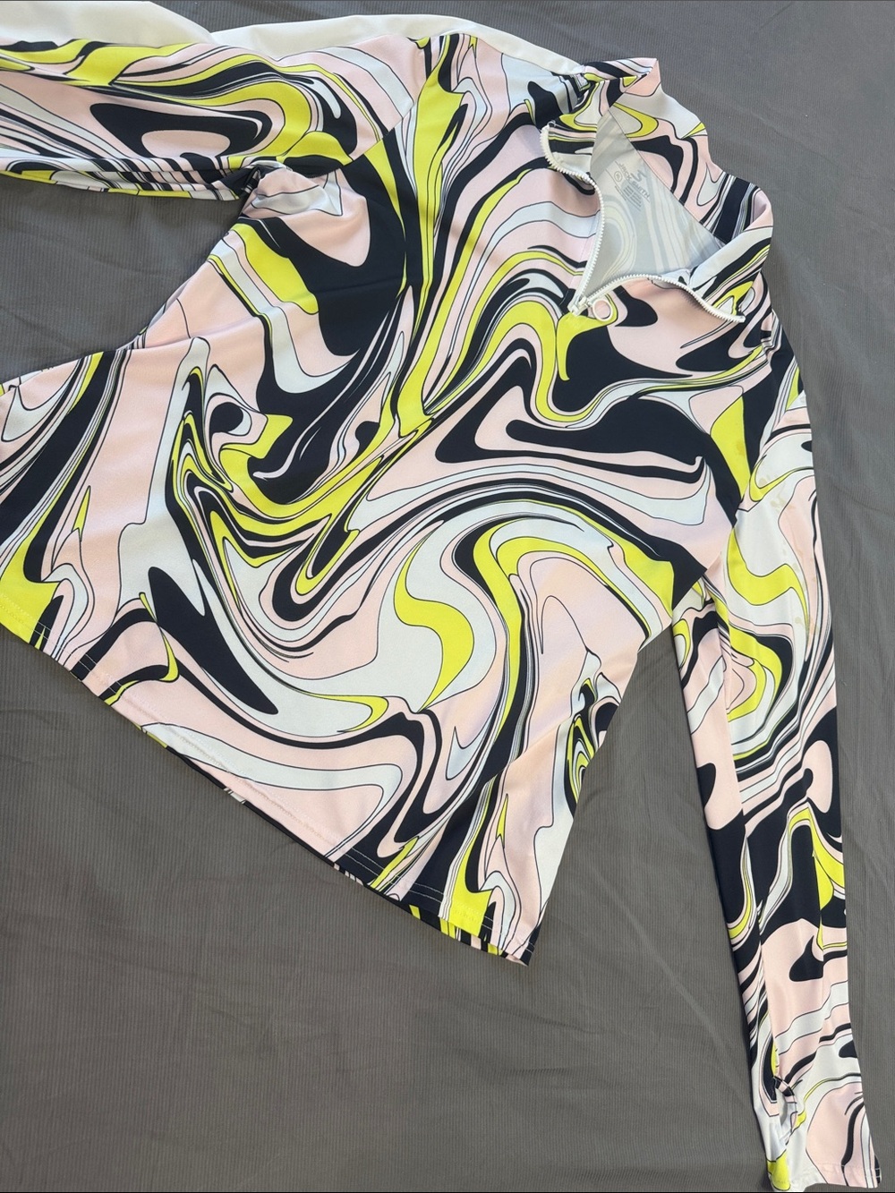 Abstract Swirl Long-Sleeve Top — Pink, Black & Yellow